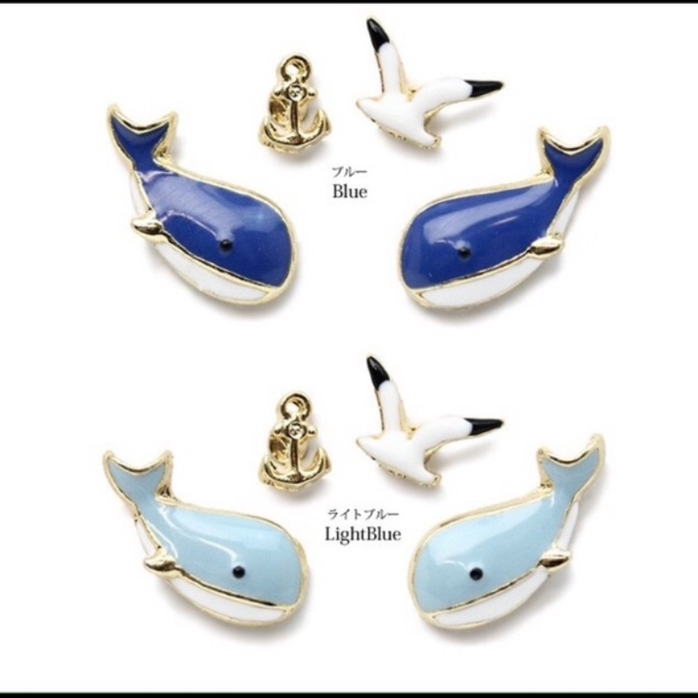 4pcs/set  Cute Blue Whale Anchor Studs Earring set